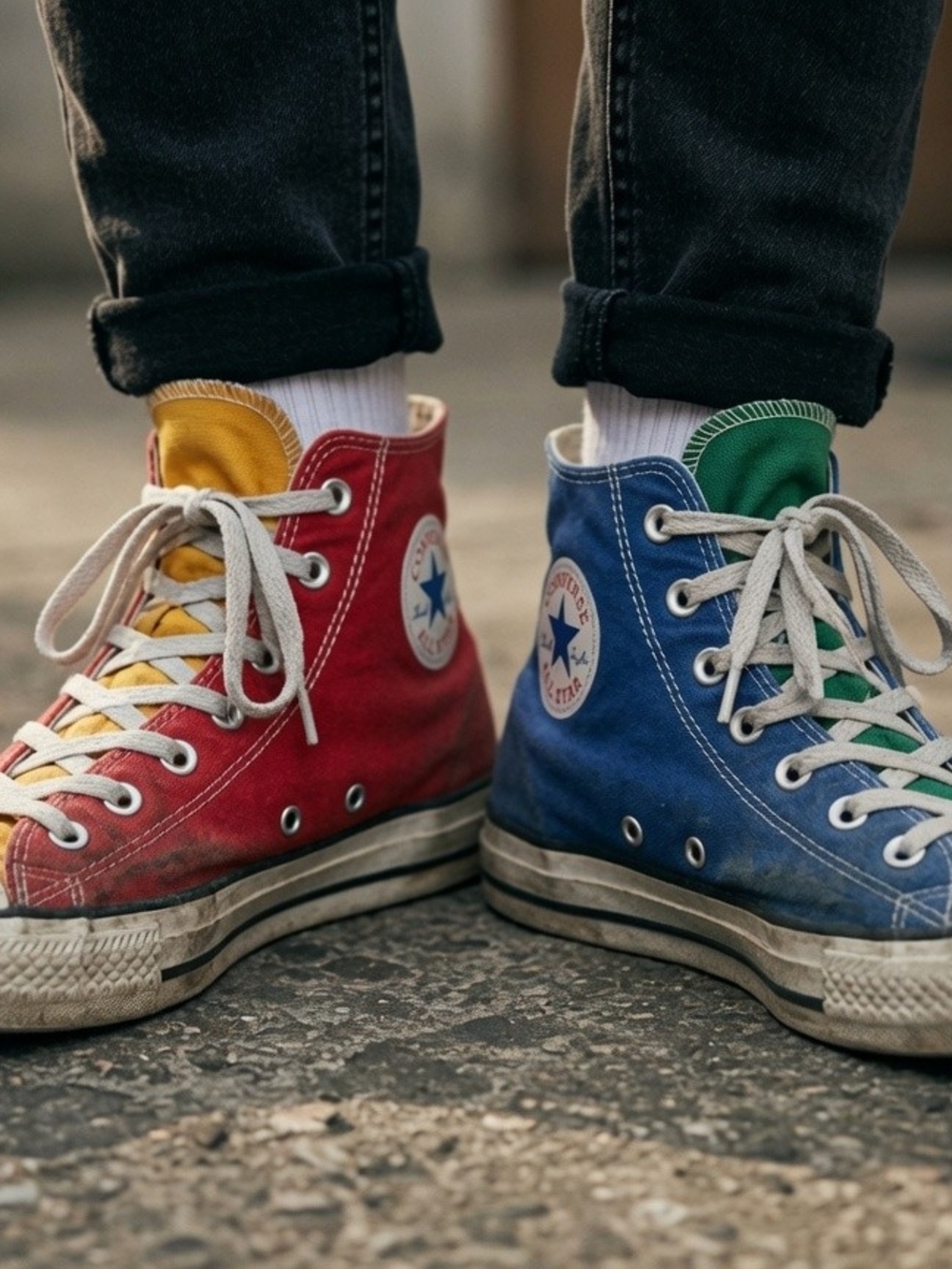 Converse Colorblock High Top Sneakers in Red, Blue & Yellow